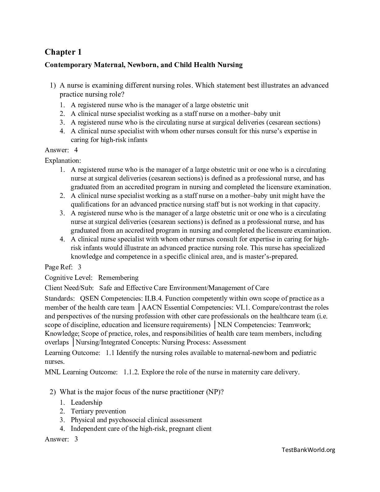 Preview image for Test bank for Maternal and Child nursing care 5e London ch1-57